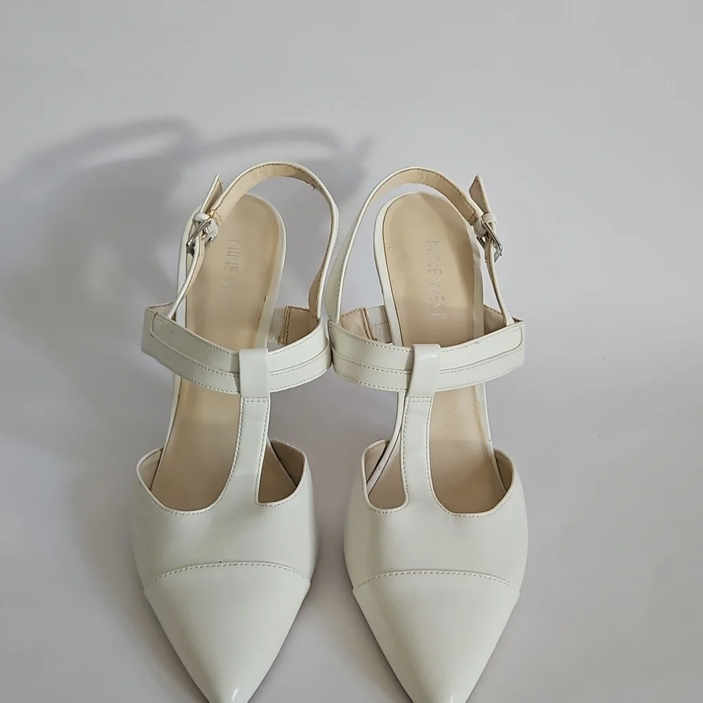 NEW Nine West Renice T Strap Slingback White Pump Size 9.5 - Picture 2 of 10